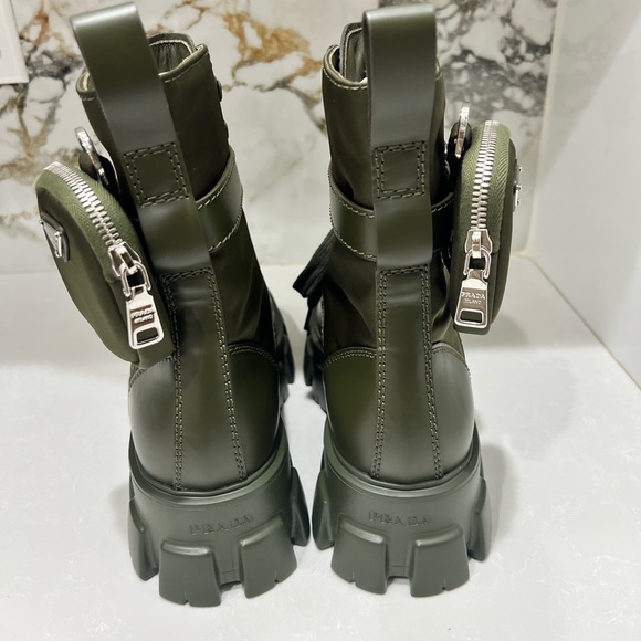Prada Re-Nylon Metal Triangle Logo Mens Monolith Pouch Pocket Combat Boots US 11 - Picture 9 of 15